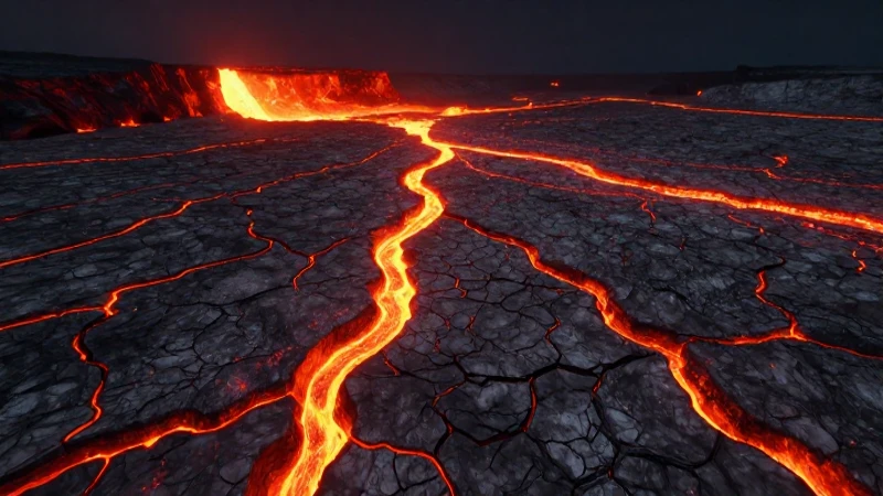 Magma incandescente emerge de la tierra agrietada