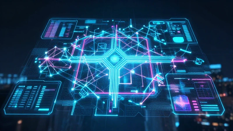 Mapa holográfico futurista con brillo neón