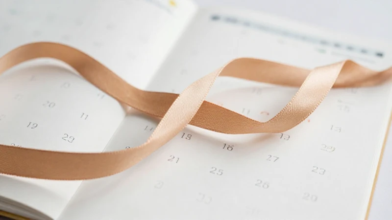 Calendario y cintas bajo luz cálida