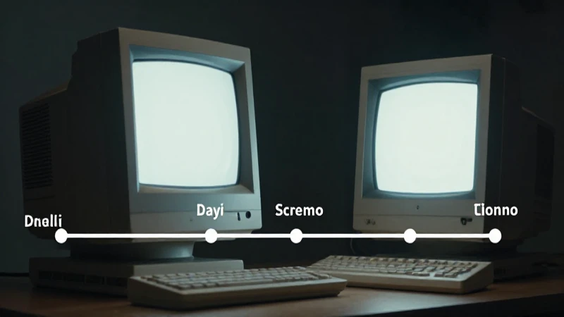 Monitor antiguo ilumina una línea temporal