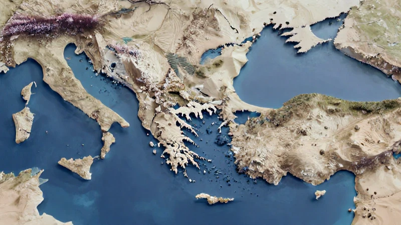 Vista aérea del mapa griego montañoso