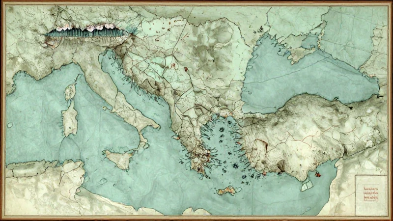 Mapa griego antiguo, estilo manuscrito, verde suave