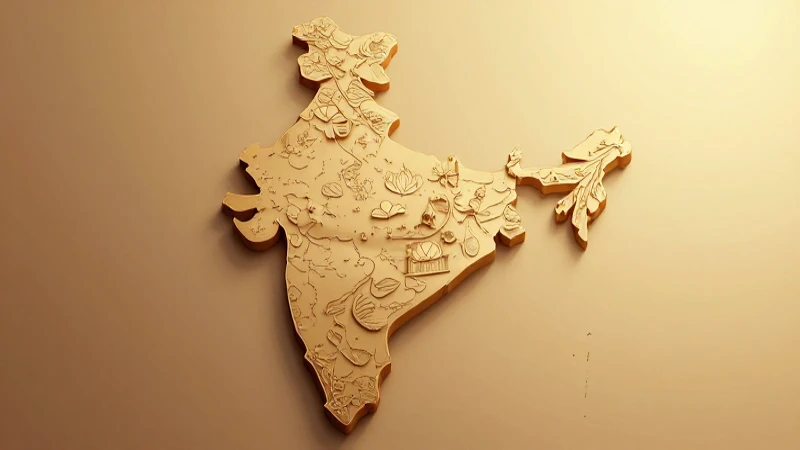 Mapa estilizado de la India con luz dorada