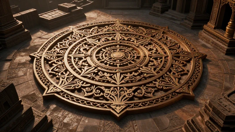 Mandala antigua con luz volumétrica cinematográfica