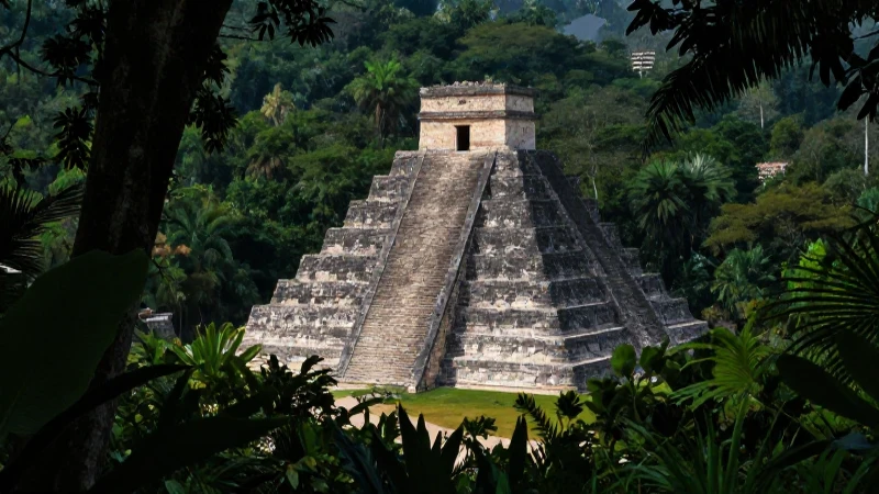 Pirámide maya emerge de la selva dramática