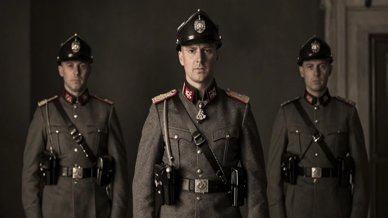 Soldado italiano y oficial alemán, luz dramática