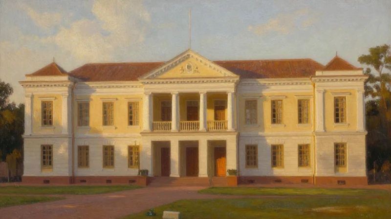 Edificio universitario colonial bañado por la luz dorada