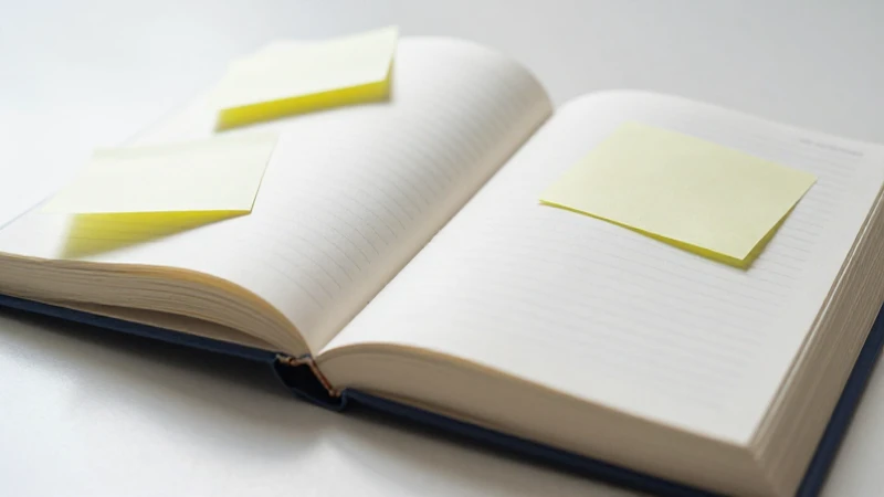 Libro abierto, notas, luz suave y enfoque selectivo