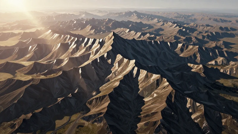 Impresionante cordillera bajo luz dramática aérea