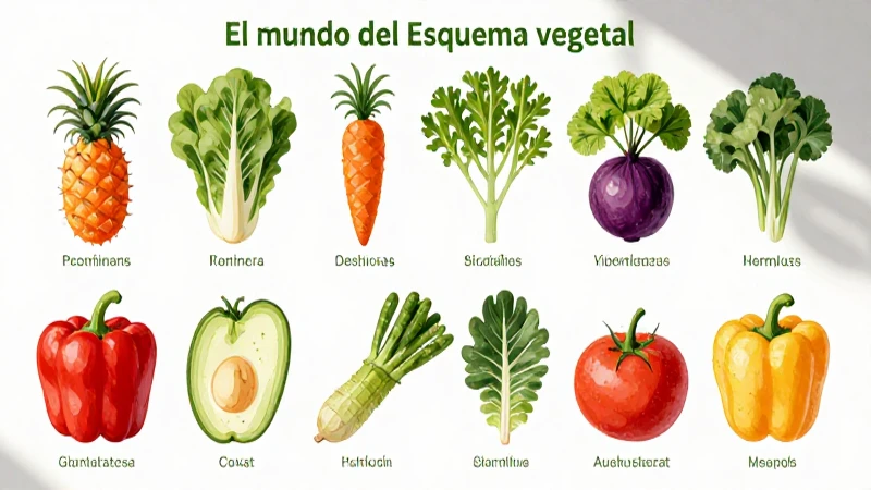Vegetales coloridos ilustrados en diagrama botánico