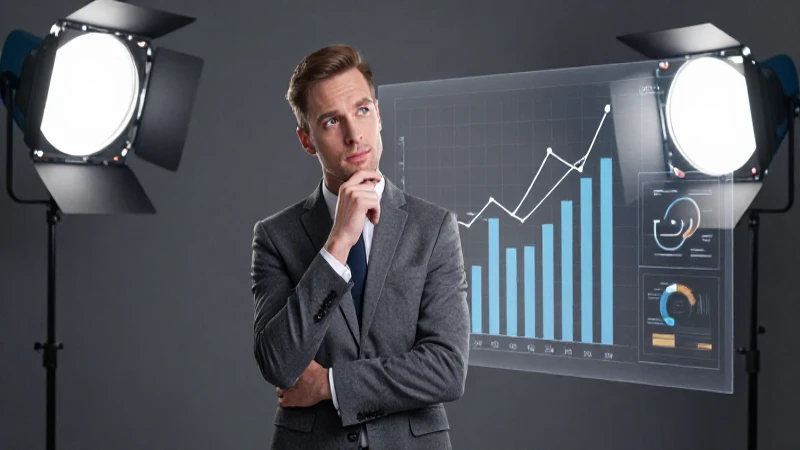 Empresario analiza datos con iluminación dramática