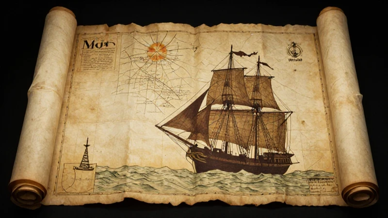 Antiguo mapa iluminado por el sol poniente