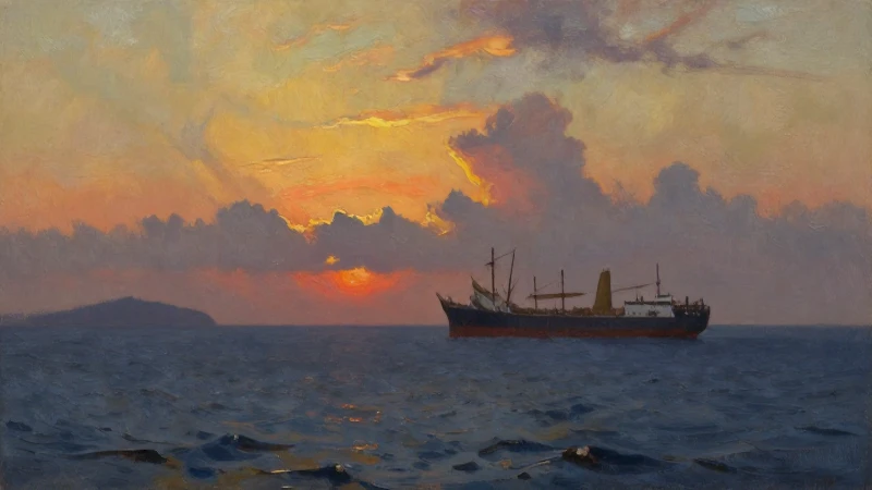 Atardecer dramático sobre el mar embarcado