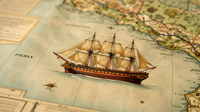 Mapa antiguo con velero, luz dorada suave