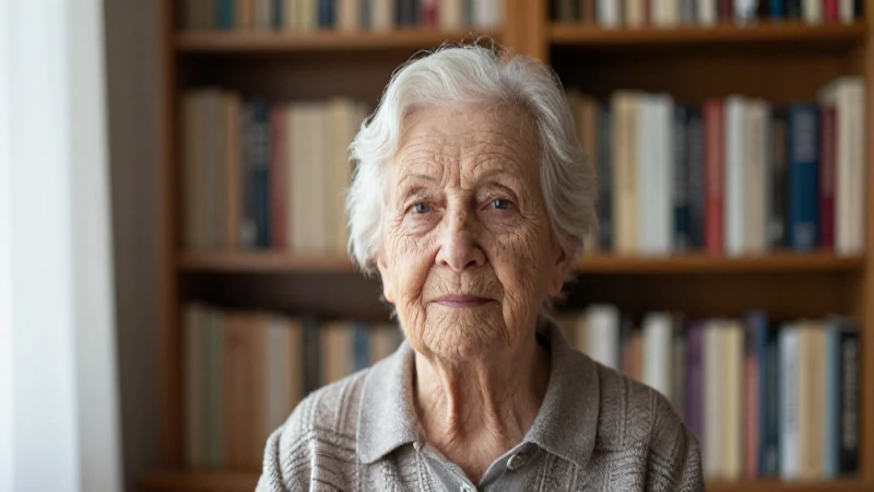 Retrato cálido de anciana con libros