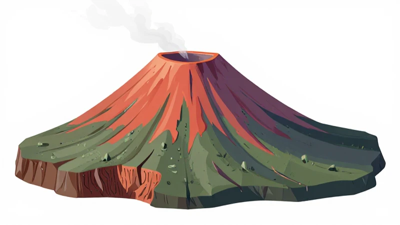 Ilustración volcánica técnica con colores vivos