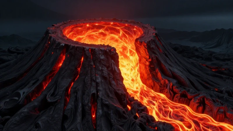 Volcán seccionado con cámara magmática brillante