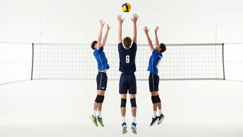 Jugadores de voleibol saltan en estudio