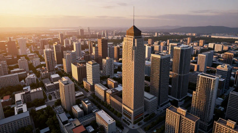 Atardecer urbano realista visto desde arriba